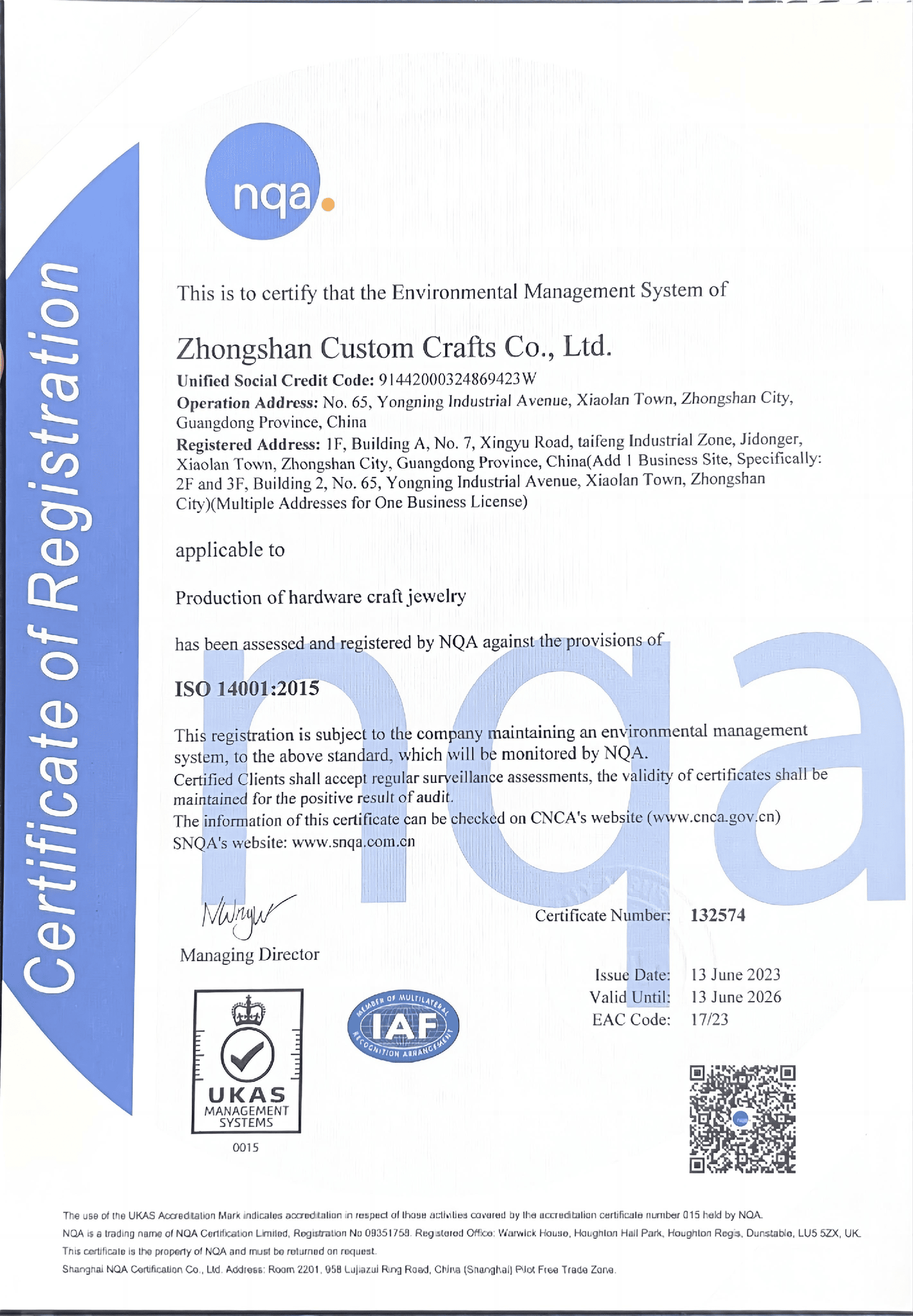 UniquePins ISO 14001:2015 Certified – Environmental Management System for Custom Pins & Medals Manufacturer
